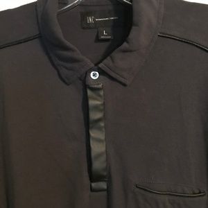 INC Knit Polo w/Faux Leather Trim, L
